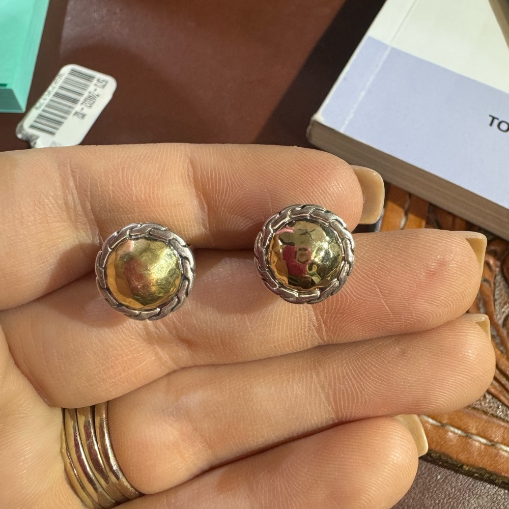 John Hardy Two-Tone Classic Chain Round Hammered Stud Earrings